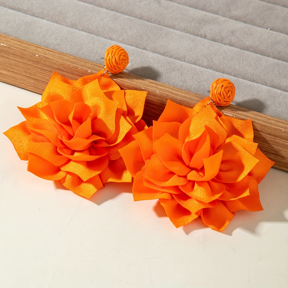 3D Flower Raffia Earrings for Women
